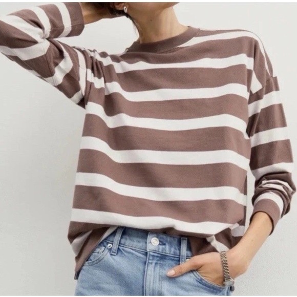 AYR Tops - AYR The Early Mornings Striped Top Womens M Brown Ivory